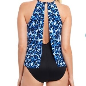 One piece Magicsuit Blue Tide Aubrey High Neck blue animal print Swimsuit size 8